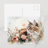 Carte postale aquarelle de chat (Devant / Derrière)