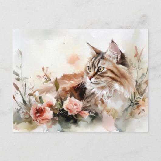Carte postale aquarelle de chat (Devant)