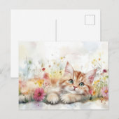 Carte postale aquarelle de chat (Devant / Derrière)