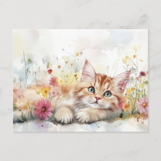 Carte postale aquarelle de chat (Devant)