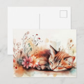 Carte postale aquarelle de chat (Devant / Derrière)