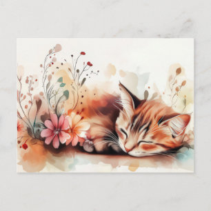 Carte postale aquarelle de chat 