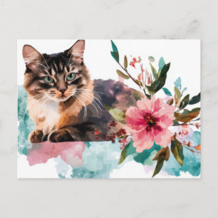 Carte postale aquarelle de chat