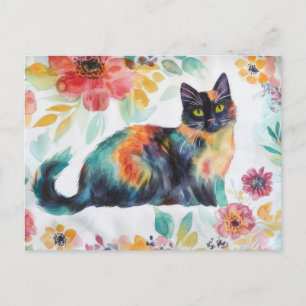 Carte postale aquarelle de chat