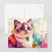Carte postale aquarelle de chat (Devant / Derrière)
