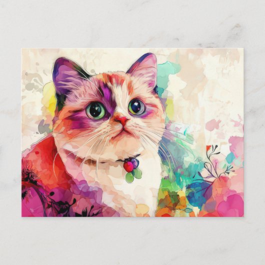 Carte postale aquarelle de chat (Devant)