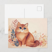 Carte postale aquarelle de chat (Devant / Derrière)