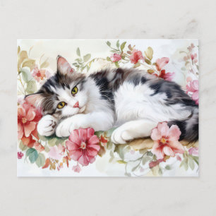 Carte postale aquarelle de chat