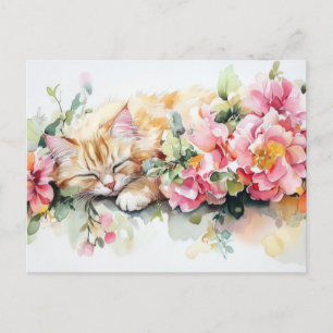 Carte postale aquarelle de chat