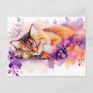 Carte postale aquarelle de chat 