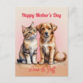 Carte Postale Aquarelle de chat et chien mignonne (Devant)