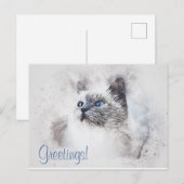 Carte Postale Aquarelle de chat mignon (Devant / Derrière)