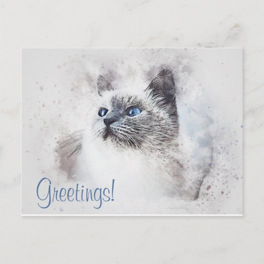 Carte Postale Aquarelle de chat mignon (Devant)