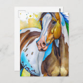 Carte Postale Aquarelle de Cheval de peinture (Devant / Derrière)