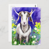 Carte postale aquarelle de chèvre de Pâques printa (Devant / Derrière)