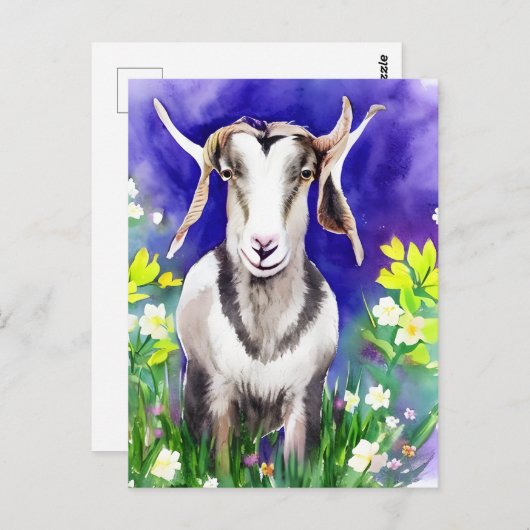 Carte postale aquarelle de chèvre de Pâques printa (Devant / Derrière)