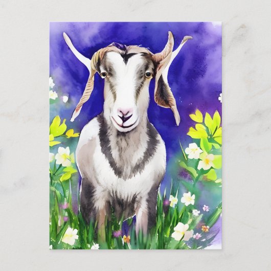 Carte postale aquarelle de chèvre de Pâques printa (Devant)