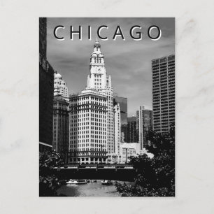 Carte Postale Aquarelle de Chicago LT Wind City noir blanc