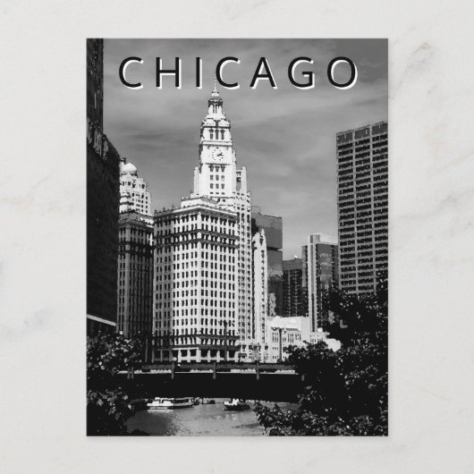 Carte Postale Aquarelle de Chicago LT Wind City noir blanc (Devant)