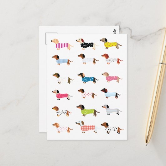 Carte Postale Aquarelle de chien Dachsund (Devant/Arrière en situation)