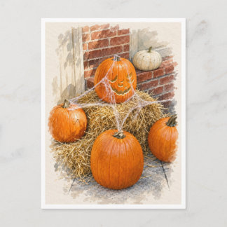 Carte postale aquarelle de citrouilles d'Halloween