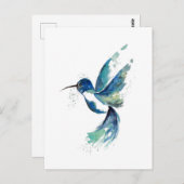 Carte Postale Aquarelle de colibri bleu (Devant / Derrière)