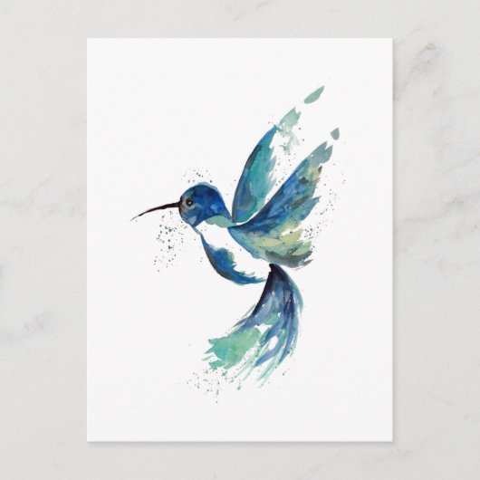 Carte Postale Aquarelle de colibri bleu (Devant)