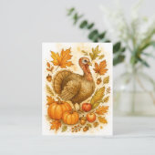 Carte postale aquarelle de dinde de Thanksgiving (Debout devant)