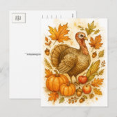 Carte postale aquarelle de dinde de Thanksgiving (Devant / Derrière)