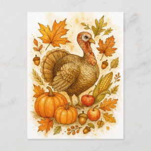 Carte postale aquarelle de dinde de Thanksgiving