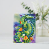 Carte Postale Aquarelle de dragon de fleurs (Debout devant)