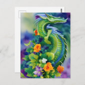 Carte Postale Aquarelle de dragon de fleurs (Devant / Derrière)