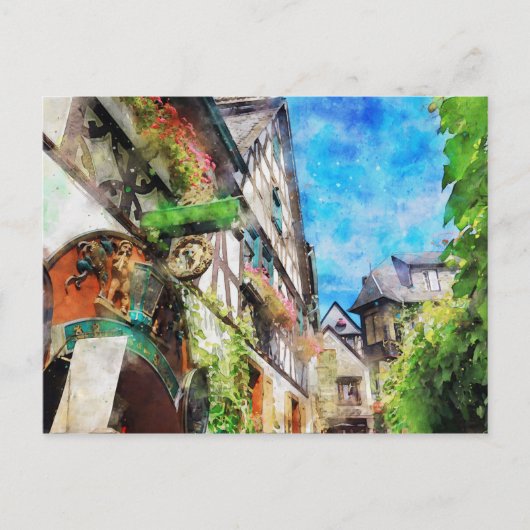 Carte Postale Aquarelle de Drosselgasse Ruedesheim (Devant)