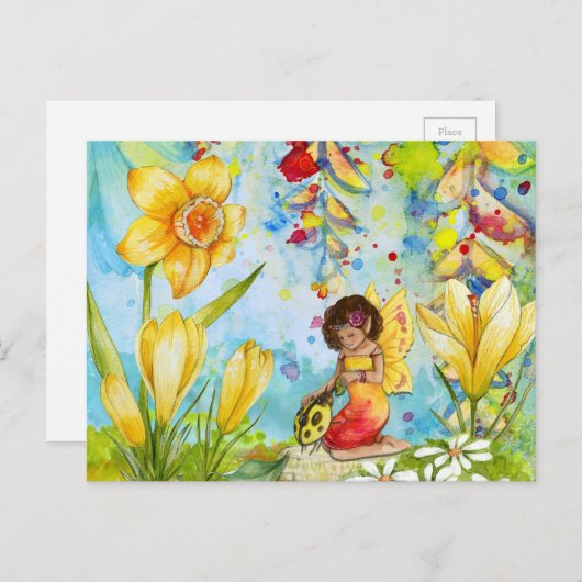 Carte Postale Aquarelle de fée illustration fantaisie (Devant / Derrière)