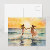 Carte Postale Aquarelle de filles marchant sur la plage (Devant / Derrière)