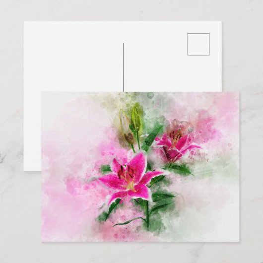 Carte Postale Aquarelle de fleur de Stargazer Lily - wb 02 (Devant / Derrière)