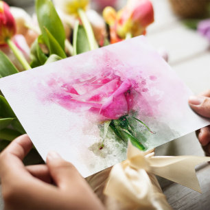 Carte Postale Aquarelle de fleur rose - wb