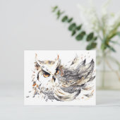 Carte Postale Aquarelle de hibou (Debout devant)