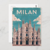 Carte Postale Aquarelle de la cathédrale de Milan (Devant / Derrière)