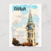 Carte Postale Aquarelle de la Colline du Parlement Ottawa (Devant)