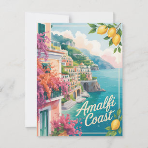 Carte Postale Aquarelle de la côte d'Amalfi