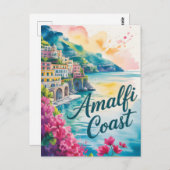 Carte Postale Aquarelle de la côte d'Amalfi (Devant / Derrière)
