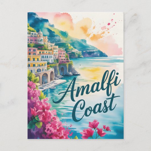 Carte Postale Aquarelle de la côte d'Amalfi (Devant)