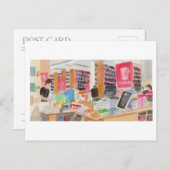 Carte Postale Aquarelle de la librairie Strand (Devant / Derrière)