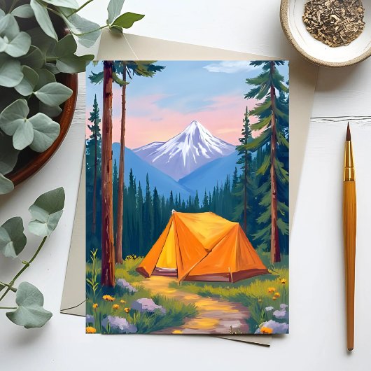 Carte Postale Aquarelle de la montagne du Camping