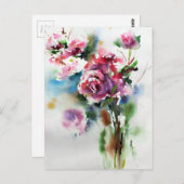 Carte Postale Aquarelle de la peinture de fleurs de fleurs (Devant / Derrière)