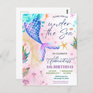 Carte Postale Aquarelle de la queue de sirène Anniversaire sous