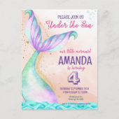 Carte Postale Aquarelle de la queue de sirène Anniversaire sous  (Devant)