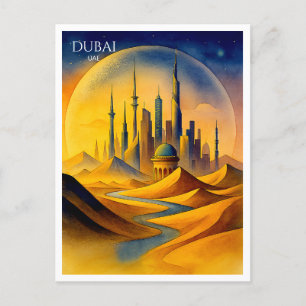 Carte postale aquarelle de la skyline de Dubaï   S