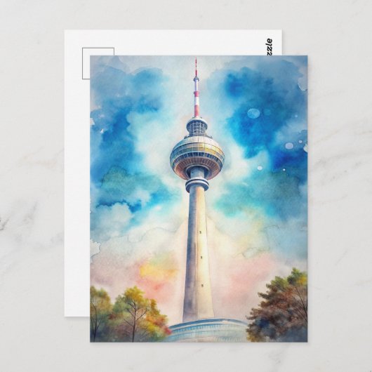 Carte Postale Aquarelle de la tour Alexanderplatz de Berlin (Devant / Derrière)